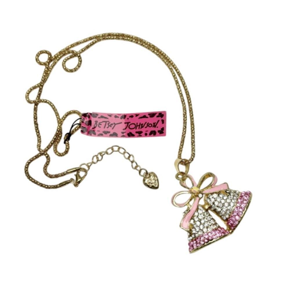 NWT Betsey Johnson Rhinestone Wedding Bells Pendant Necklace